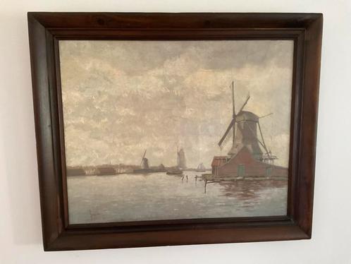 Hollands Landschap met Molens - Klassiek Schilderij, Antiek en Kunst, Kunst | Schilderijen | Klassiek, Ophalen