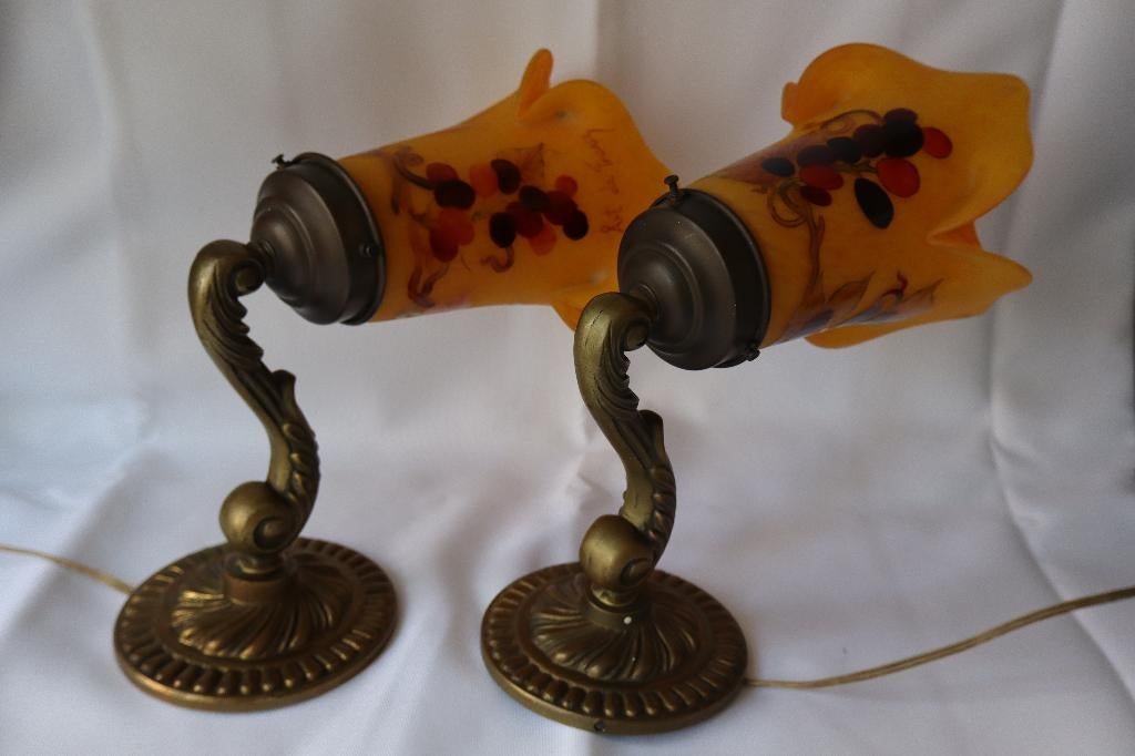 Antieke Art de France glazen wandlampen c 1940, gesigneerd, Antiek en Kunst, Antiek | Lampen, Ophalen of Verzenden