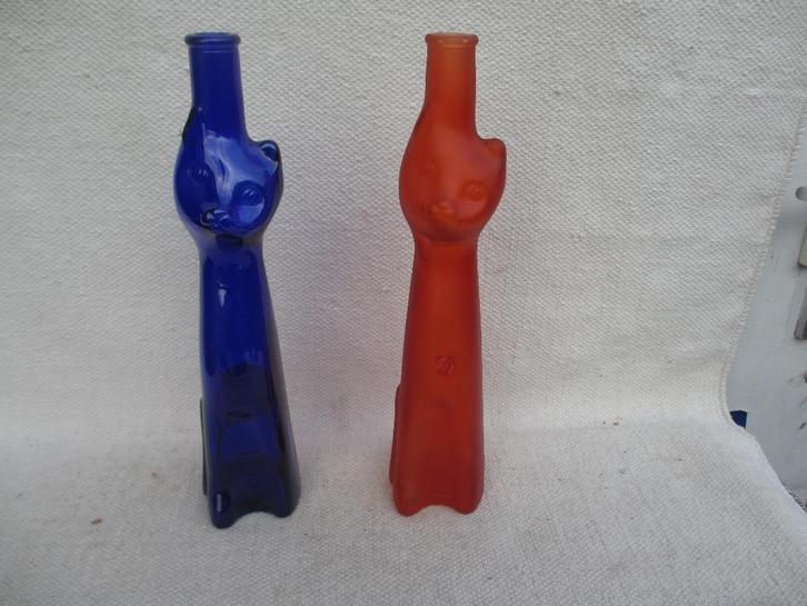 2x Vintage "Katten fles" Happy Cat Moezel Riesling, Antiek en Kunst, Antiek | Glas en Kristal, Ophalen of Verzenden