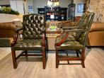 2x originele chesterfield fauteuils stoelen groen Nieuwstaat, Huis en Inrichting, Ophalen of Verzenden