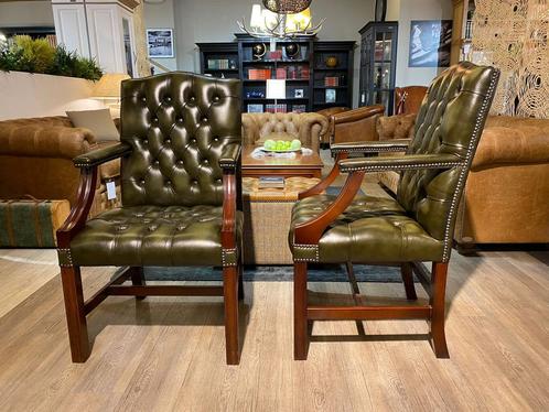 2x originele chesterfield fauteuils stoelen groen Nieuwstaat, Huis en Inrichting, Fauteuils, Ophalen of Verzenden