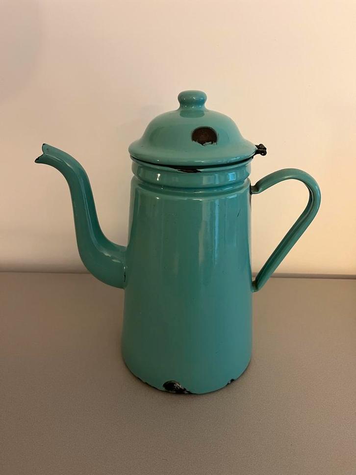 Vintage Emaille Kan - Turquoise, Antiek en Kunst, Antiek | Emaille, Ophalen