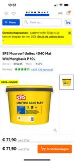 Muurverf SPS unitex 4040 10 liter 2 emmers, Doe-het-zelf en Verbouw, Ophalen, Wit, Nieuw, Verf
