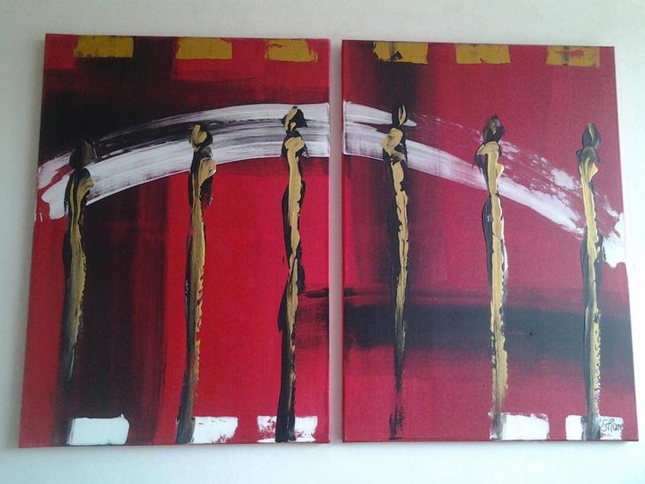 Stiane - Abstract Schilderij - Tweeluik, Antiek en Kunst, Kunst | Schilderijen | Abstract, Ophalen of Verzenden