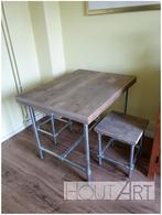 Industriële kruk van verzinkte steigerbuis met steigerhout, Staal, Info@hout-art.nl, Nieuw, Ophalen of Verzenden