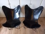 Vlinderstoelen leer, buffelleer ZGAN, Huis en Inrichting, Stoelen, Ophalen, Zwart, Leer, Zo goed als nieuw