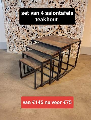 Nieuwe set van 4 salontafels teakhout van €145 nu voor €75 beschikbaar voor biedingen