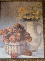 Oude prent/schilderij met bloemen, Ophalen of Verzenden