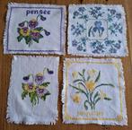4 Franse borduurwerkjes, geel/ paarse viooltjes, narcissen, Patroon, -, -, Ophalen of Verzenden