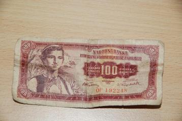 Bankbiljet 100 dinara / dinar Joegoslavië 1955 beschikbaar voor biedingen