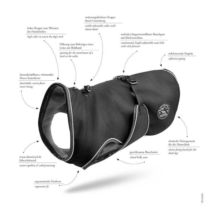 HUNTER Uppsala Hondenjas Uitneembare voering Zwrt 70 cm -30%, Dieren en Toebehoren, Hondenkleding, Nieuw, Hondenjas, Ophalen of Verzenden