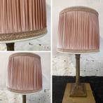 Vintage zwaar messing bronzen corinthische lamp roze kap, Ophalen, Minder dan 50 cm