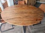 Eettafel van mangohout, Huis en Inrichting, Tafels | Eettafels, 100 tot 150 cm, 100 tot 150 cm, Rond, Zo goed als nieuw