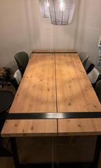 Industriële eettafel - massief houten blad met stalen poten, Huis en Inrichting, Tafels | Eettafels, Ophalen, Gebruikt, 200 cm of meer