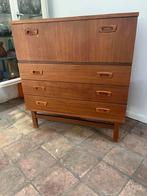 Kast teak lades klep vintage retro midcentury jaren 60 €245, Gebruikt, Teakhout, Design vintage retro teak lades kast klep jaren 60 midcentury