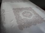 Oud roze satijndamast tafelkleed prachtig ingeweven motief, Antiek en Kunst, Antiek | Kleden en Textiel, Ophalen of Verzenden
