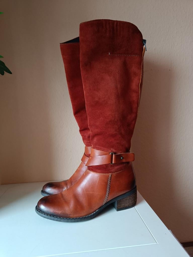 Rode leren laarzen leer maat 37, Kleding | Dames, Schoenen, Zo goed als nieuw, Hoge laarzen, Rood, Ophalen of Verzenden