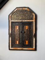 Vintage spiegel ingelegd been oranje hout koper bohemian, Verzenden, Zo goed als nieuw