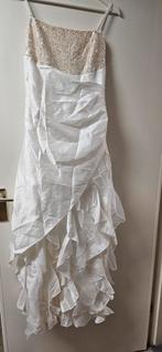 Vrolijke  witte jurk, Kleding | Dames, Jurken, Onder de knie, Wit, Zo goed als nieuw, Maat 46/48 (XL) of groter