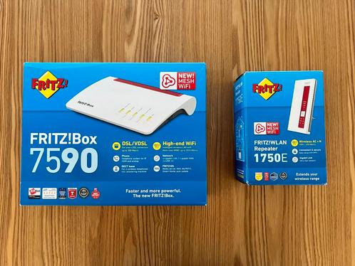 FRITZBox 7590 & Fritz Repeater 1750e, Computers en Software, Routers en Modems, Gebruikt, Router met modem, Ophalen of Verzenden