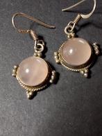 Zilveren oorbellen met rozenkwarts, Ophalen of Verzenden, Zilver, Ketting
