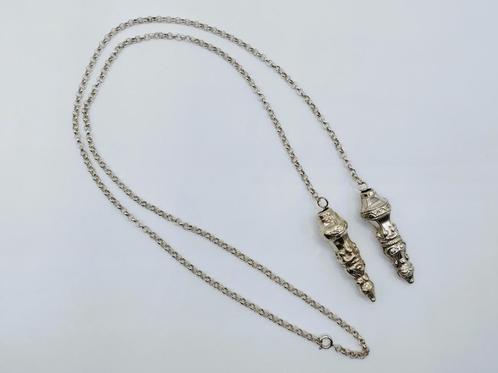 Zilveren jasseronketting met breipenhouders, 95 cm, Sieraden, Tassen en Uiterlijk, Antieke sieraden, Ketting, Zilver, Verzenden