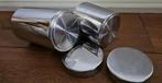 Douwe Egberts trommels- RVS met D.E erop. 2 stuks, Ophalen, Overige materialen, Gebruikt, Overige typen