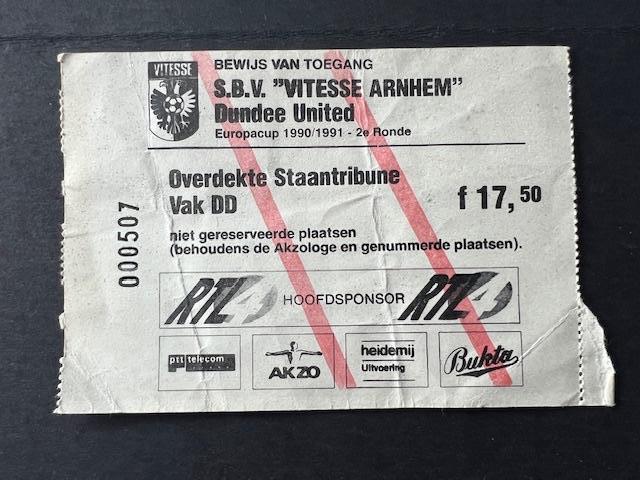Oud Europa Cup Kaartje Vitesse - Dundee United 1990/1991, Verzamelen, Sportartikelen en Voetbal, Ophalen of Verzenden, Gebruikt