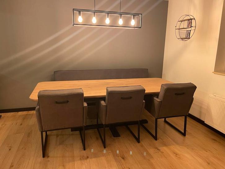 Eiken Houten Eettafel met Bank en Stoelen, Huis en Inrichting, Tafels | Eettafels, Zo goed als nieuw, 200 cm of meer, 200 cm of meer