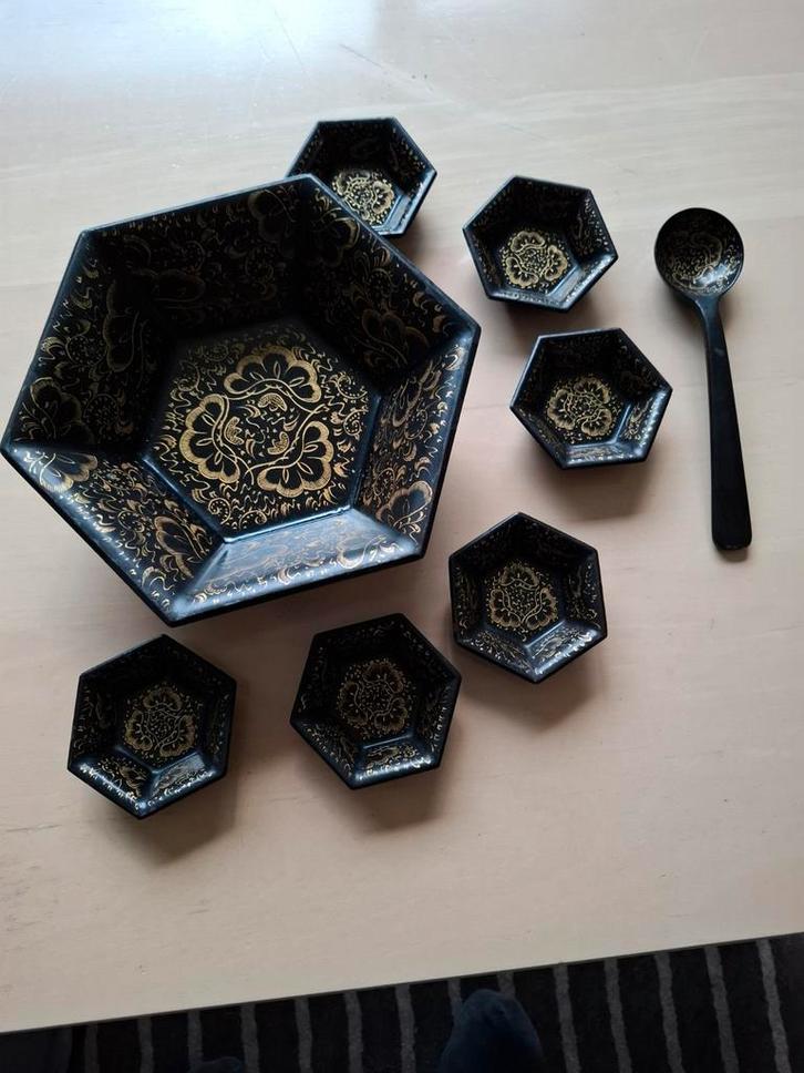Indonesische houten noten/snack set, Antiek en Kunst, Kunst | Beelden en Houtsnijwerken, Ophalen of Verzenden