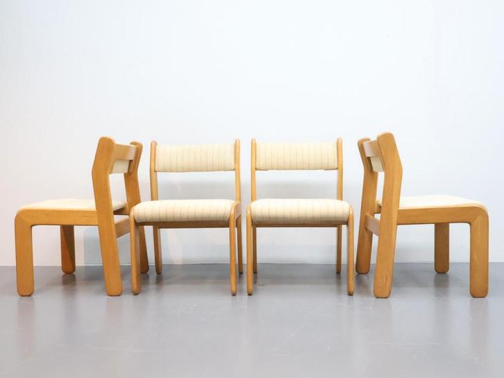 Deense eetkamerstoelen set van 4, Huis en Inrichting, Stoelen, Gebruikt, Vier, Hout, Stof, Overige kleuren, Ophalen