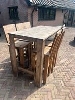 Houten Statafel met 6 Krukken met rugleuning, Huis en Inrichting, Tafels | Statafels, Ophalen, Gebruikt