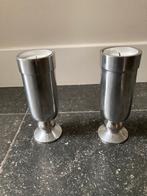 Set van 2 zilverkleurige theelichthouders H25 cm, Ophalen of Verzenden, Gebruikt, Kandelaar, Minder dan 25 cm