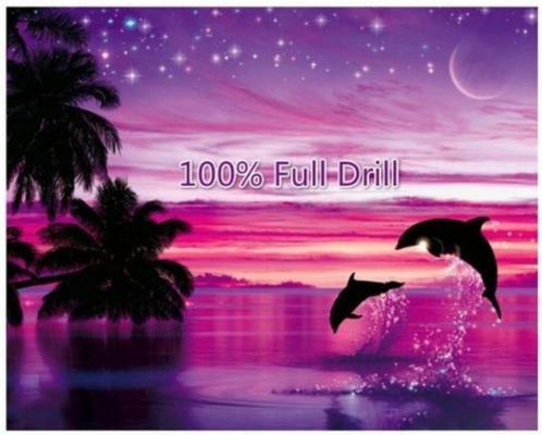 Diamond painting: 2 dolphins by night [Box D – 22], Hobby en Vrije tijd, Knutselen, Nieuw, Knutselwerk, Ophalen