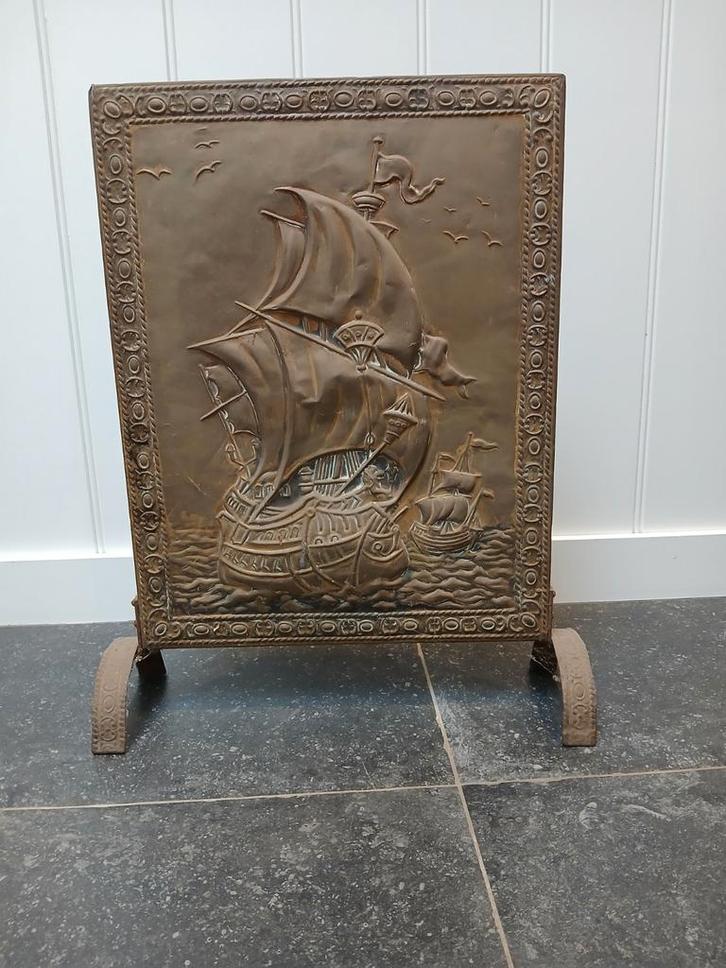 Antiek Haardscherm met Schepen, Antiek en Kunst, Antiek | Koper en Brons, Ophalen