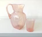 Antiek Roze Glazen Kan en Glas Set, Antiek en Kunst, Antiek | Glas en Kristal, Ophalen of Verzenden
