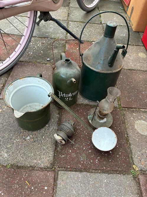 Partij petroleum stellen/kannen emaille groen, Antiek en Kunst, Antiek | Emaille, Ophalen of Verzenden