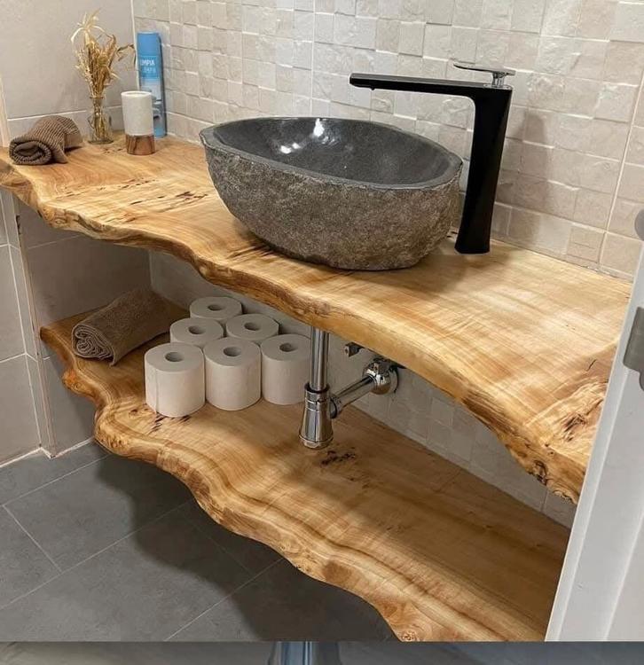 Maak uw eigen wastafel meubel van een mooie boomstamplank, Huis en Inrichting, Badkamer | Complete badkamers, Nieuw, Ophalen