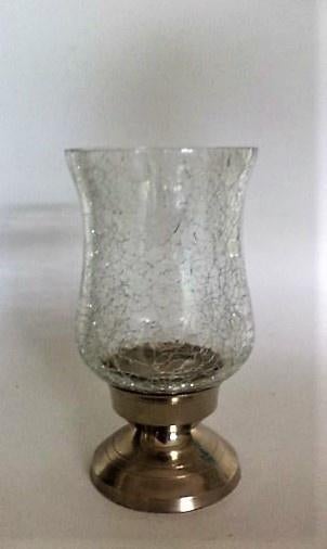 Waxinelichthouder windlicht craquele glas, verzilverde voet, Ophalen, Zo goed als nieuw