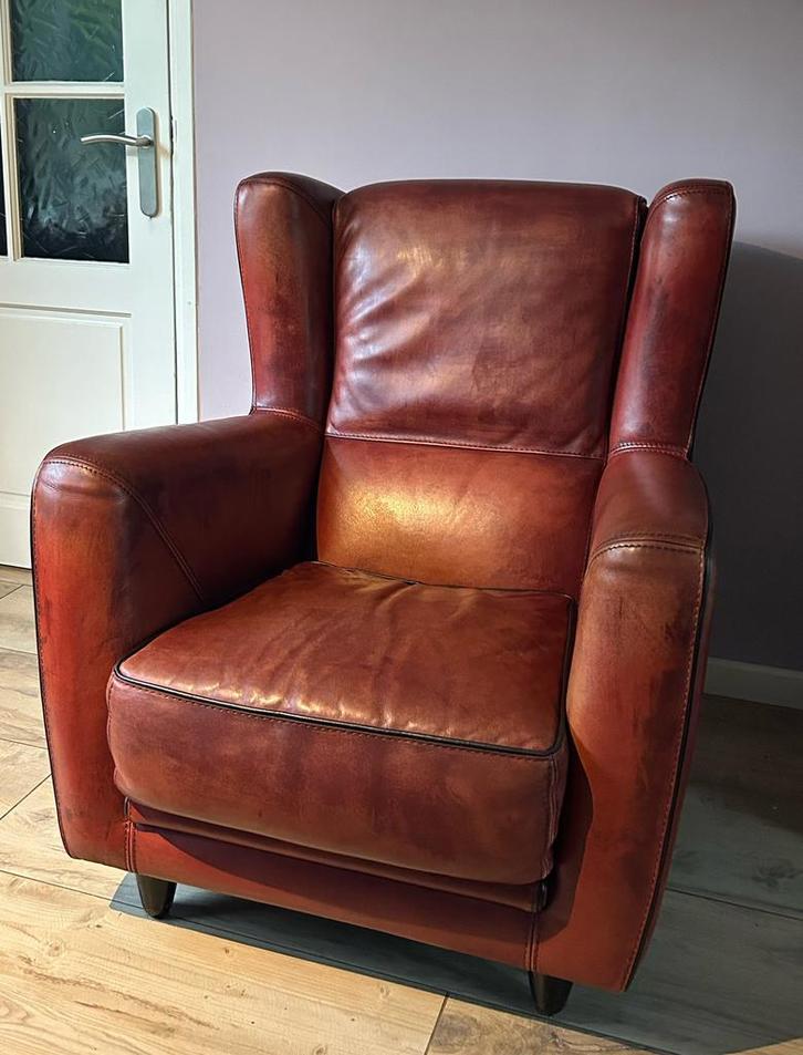 Baxter Fauteuils met Hocker - Italiaans Design, Huis en Inrichting, Fauteuils, Gebruikt, Leer, 75 tot 100 cm, Ophalen