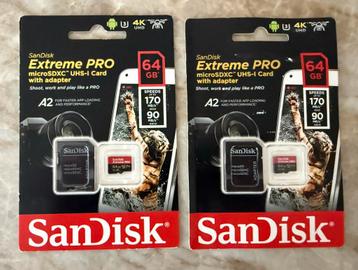 2x SanDisk Extreme PRO 64 GB MicroSDXC UHS‐I‐Kaart + Adapter beschikbaar voor biedingen