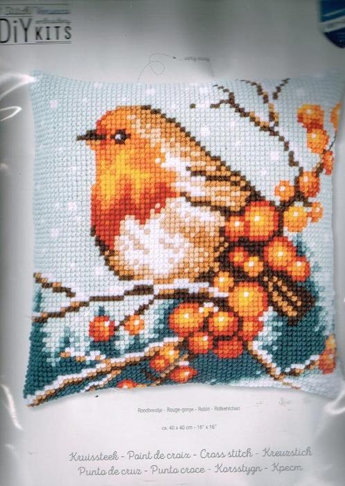 Cado vervaco borduurpakket kussen roodborstje  077, Hobby en Vrije tijd, Borduren en Borduurmachines, Nieuw, Borduurpakket, Handborduren
