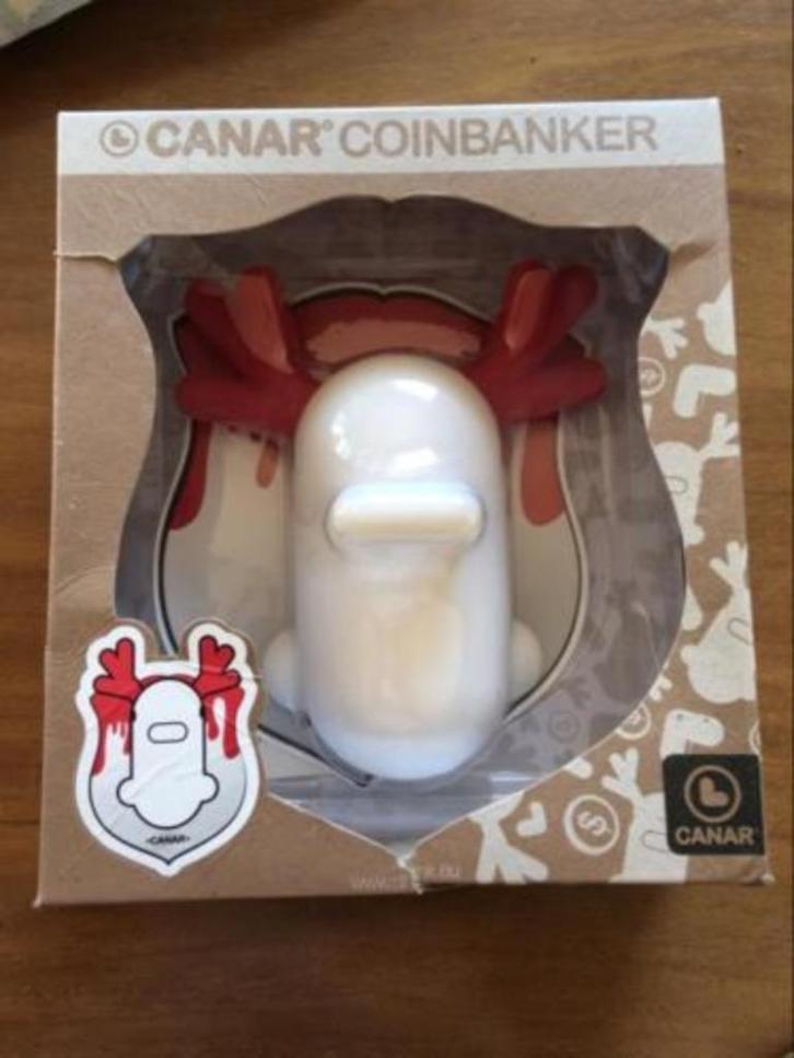 Canar Eend Wand Spaarpot Hert - Wit/Rood, Verzamelen, Spaarpotten, Zo goed als nieuw, Dier, Kunststof, Ophalen of Verzenden