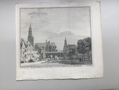 Arnhem, Grote markt met gebouwen, Philips, 1741 ., Antiek en Kunst, Kunst | Etsen en Gravures, Verzenden