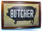Eiken reclamebord varken / vintage Butcher sign / slagerij, Antiek en Kunst, Ophalen of Verzenden