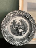 Wandbord Zwart Wit Paardendecor - 26cm, Antiek en Kunst, Antiek | Wandborden en Tegels, Ophalen of Verzenden