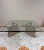 Vintage salontafel glas travertin marmer natuursteen, Vintage, Zo goed als nieuw, Minder dan 50 cm, Rechthoekig