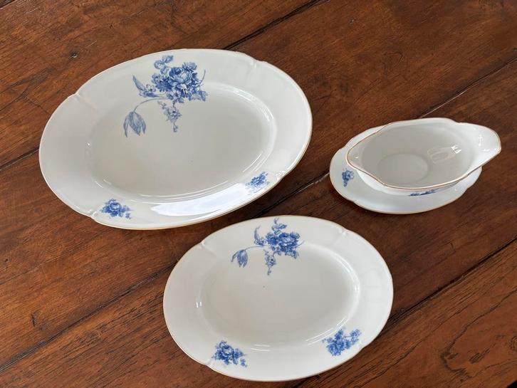 Antiek Jager Servies - Wit/Blauw met Gouden Rand, Huis en Inrichting, Keuken | Servies, Gebruikt, Compleet servies, Overige stijlen