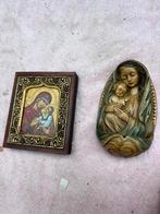 Schilderijtje en beeld Maagd Maria en het Christuskind, Ophalen of Verzenden, Zo goed als nieuw, Beeld(je)