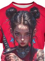 XXL Manga Samoerai Girl T-shirt 3D Print, Heren Casual, Onbekend, Verzenden, Nieuw, Overige maten
